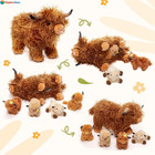 Highland Cow Stuffed Animal     Large Realistic Fluffy Cow Plush Toy With 4 Bab   