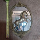 Vintage Solid Brass Unicorn Fantasy  1970s Framed Wall Hanging Mirror W Flowers
