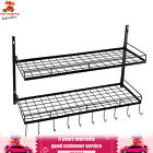 Wall Mounted Holder Shelf Hooks Hanging Rack Storage Kitchen Organizer Pot   Pan