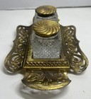 Vintage Victorian Brass Double Ink Well Desk Accessory Marked 7048