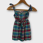 Vtg Polly Flinders Size 6x Sleeveless Hand Smocked Dress Blue Red Green Plaid