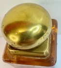 Antique 19th Century Victorian Amber Light Brown Glass Inkwell Hinged Brass Lid