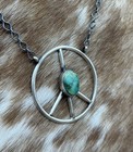 Native American Navajo Handmade Sterling Silver Turquoise Peace Hippie Necklace