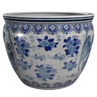 Red Lantern 14 In  Ladies Blue And White Porcelain Fishbowl