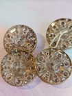 Vintage Glass 4 Buttons Clear Gold Floral Luster Raised Design Dots 3 4  Mar