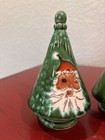 Vintage Christmas Tree Salt   Pepper Shakers Winking Santa Green Glossy cute 
