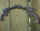 Rustic Cast Iron Double Revolver Side Arm Wall Sculpture Hook Cross Pistol Guns