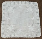 Vintage Linen Floral Wedding Handkerchief Embroidered With Drawnwork - Exquisite