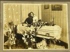 Antique Post Mortem Photo Husband In Coffin W wife   Baby Standing Over