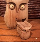 Hand Carved Wooden Mother Owl Owlet Rustic Wood Decor Figurines