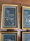 Set Of 4 Vintage Barware Glasses  Pictures In Wood Frames Artist Signed Ooak