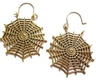 Spider Web Earrings Goldtone Pierced Ears Or Gauged Tunnels Halloween Gothic I6