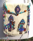 Deerskin Leather Native American Kachina Expertly Beaded Bag 6 By 8 Inch