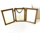 Mirror  Antique Victorian Beveled Tri-fold Hanging Brass Indian Floral Wall Art