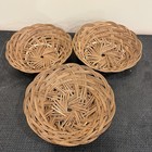 3 Medium 10  Round Hand Woven Wicker Basket With Scalloped Edge