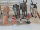 Vintage Lot Of 13 Farm Animals With Fence Donkey Cows Pigs Duck Rooster Horse Ox
