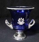 Victorian Glass Silver Plate Campana Urns Planters Set Of 2