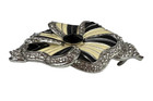 Vintage Art Deco Black   Ivory Enamel   Rhinestone Belt Buckle  Nwot Large Heavy