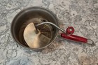Vtg Foley Food Mill Manual Hand Crank Metal Red Wooden Handles Steel Country