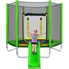 7ft Trampoline Kids Outdoor Recreation W  Safety Enclosure Net Family Fun Green