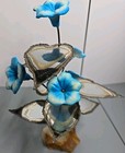 Vintage Brutalist Mcm Metal Leaves Blue Flowers Sculpture Copper Brass Tone Chip
