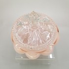 Fenton Glass Pale Rose Pink Overlay Glass Melon Powder Jar Puff Box Clear Lid