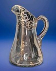 Antique Art Nouveau Silver Overlay Blown Glass Pitcher  9 1 2in  Engraved Silver