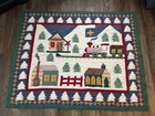 Quilted 90s Trains Station Trees Christmas Patchwork Quilt Throw Wall Hanging