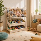 2-in-1 Stuffed Animal Storage   Toy Organizer For Kids Rooms  6 Bins