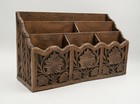 Vintage Desktop Organizer Plastic Wood Looking 