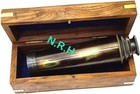 Beautiful Vintage Handcraft Nautical Brass wood Spyglass Telescope With Wood Box