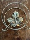 Vintage 60s Mid Century Modern Round Gold Tone Leaf Napkin Holder Circle Kitchen