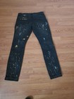 Kilogram Men   s Blk 34x32 Striped Distressed Paint Splatter Denim Straight Jeans