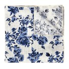 Mens Blue Floral Pocket Square Handkerchief For Men  White