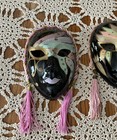 Set Of 2 Vintage 80   s Ceramic Mardi Gras Face Mask Harlequin Glitter Painted 