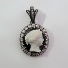 Georgian Hard Stone Cameo Gold   Silver W  4 0 Cts Old Mine Cut Diamonds Pendant