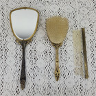Vintage 1950s Gold Plated Diamonds Hair Brush Mirror   Comb Vanity 3 Piece Set