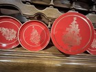 Vintage Christmas Otagiri 1980   s Red And Gold Coaster Set With Container Japan