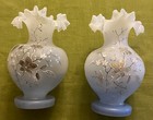 Pair Of Victorian Bristol Opaline Hand-made Glass Vases  Mint Cond  Antique Rare
