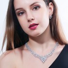 Sparkly Leaf Necklace Earrings Wedding Set Women Silver Plated Cz Zircon Jewelry