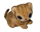 Vintage Japan  Ceramic Fuzzy Flocked Miniature Figurine Blue Eyed Kitty Cat