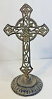 Vintage Cast Iron Standing Cross Religious Decor Rustic Silver Tone 12 5 