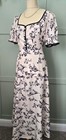 Vintage 1930s 1940s Style Cream Black Floral Midi Maxi Wedding Dress Size 12
