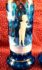 Pair Of Antique 1890s Mary Gregory Blue Glass Vases Boy   Girl Face Each Other