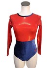 Gk Elite Vtg Red Mystique Bling Ls Patriotic Keyhole Leotard Blue Velvet Axl