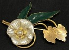 Large Early Miriam Haskell Enameled Brooch W Handblown Pearl Dipped Glass Flower