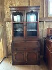 Antique Walnut Victorian Bookcase Secretary Desk 2pc 7ft Renaissance Revival