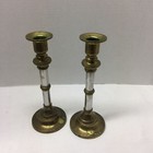 Vintage Candle Stick Holders Art Deco Metal And Brass Patina Mcm Mid Century