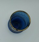 Vintage Mid Century Hand Painted White Flowers  Blue Glass Blown Bud Vase 