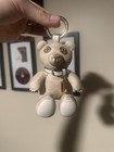 Coach Bear Bag Charm Key Chain Beige Faux Leather Gold Tone Metal Key Ring Women
